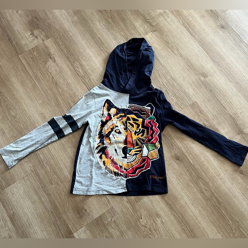 Desigual Multicolor Kids Hoodie with Wolf Graphic